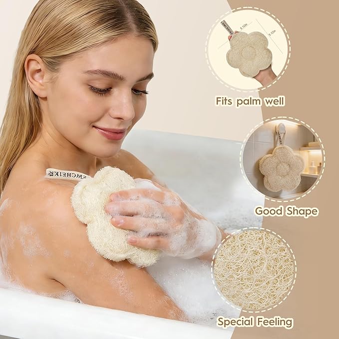 Natural Loofah Exfoliating Body Scrubber Made with Natural Egyptian Shower Loofah Sponge Travel Loofah Sponge for Women & Men with an Adhesive Hook (3 Packs)
