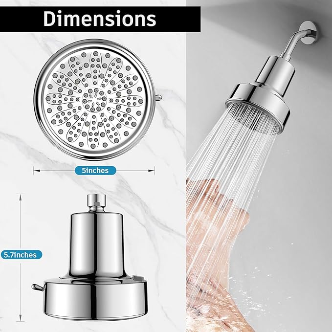 FEELSO Filtered Shower Head, High Pressure 6 Spray Modes Shower Head with Filters for Hard Water Remove Chlorine, Improves Skin & Hair, Rain Showerhead with One-Click Filter Change Design
