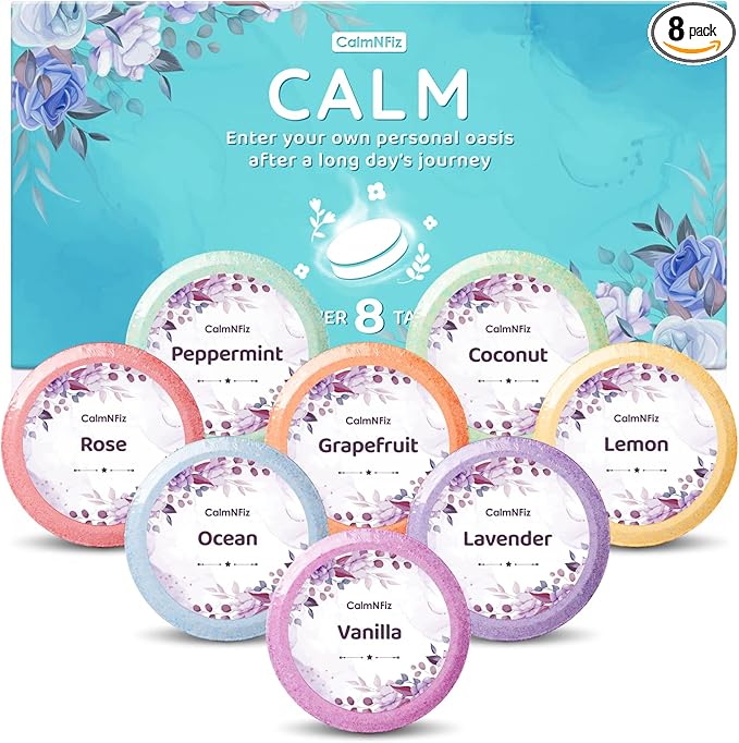 CalmNFiz Shower Steamers 8 Scents - Shower & Bath Bombs with Organic & Natural Fragrances for Teens and Adults - Birthday, Christmas Day Gift for Women Who Have Everything（Green）