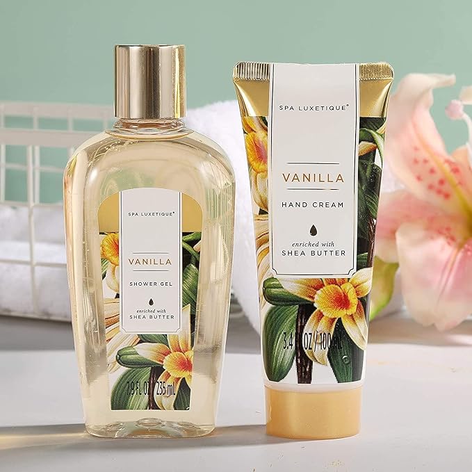 Spa Luxetique Spa Gift Baskets for Women - Vanilla Bath Set with Bubble Bath, Body Lotion Gift Set, Vanilla Spa Set, Birthday Woman Gifts, Mothers Day Gifts for Mom