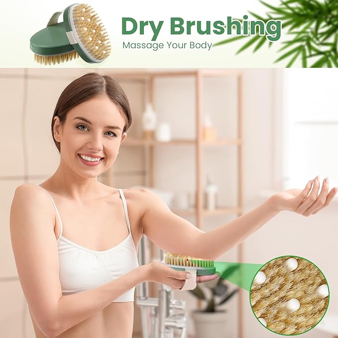 Gejoy 10 Pcs Dry Brushing Body Brush for Lymphatic Drainage Exfoliating Brush with Massage Nodule Dry Skin Body Scrubber Cellulite Shower Circulation Dead Exfoliator (4.92 x 2.56 Inches,Sage Green)