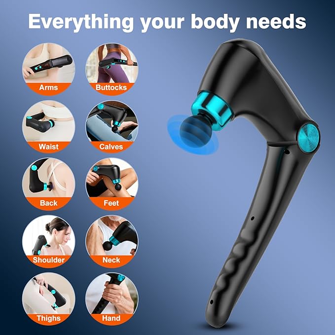 Back Massager with Heat & Cold Therapy, Foldable Deep Tissue Massage Gun for Back & Shoulders, Cordless Percussion Massager for Pain Relief, 9 Speeds, 10 Heads