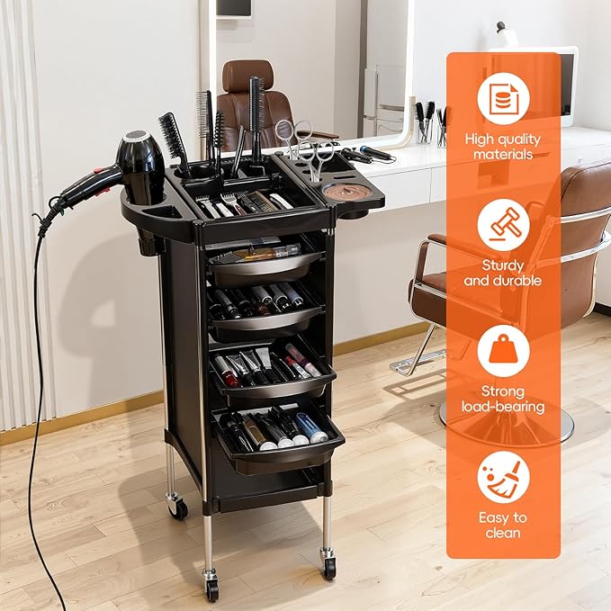 Hair Salon Storage Tool Cart Organizer for Hairdressing Beauty SPA Tattoo, 6-Layer Rolling Utility Cart with Drawer for Kitchen,Bathroom,Living Room,Office, Salon Stations for Hair Stylist Black