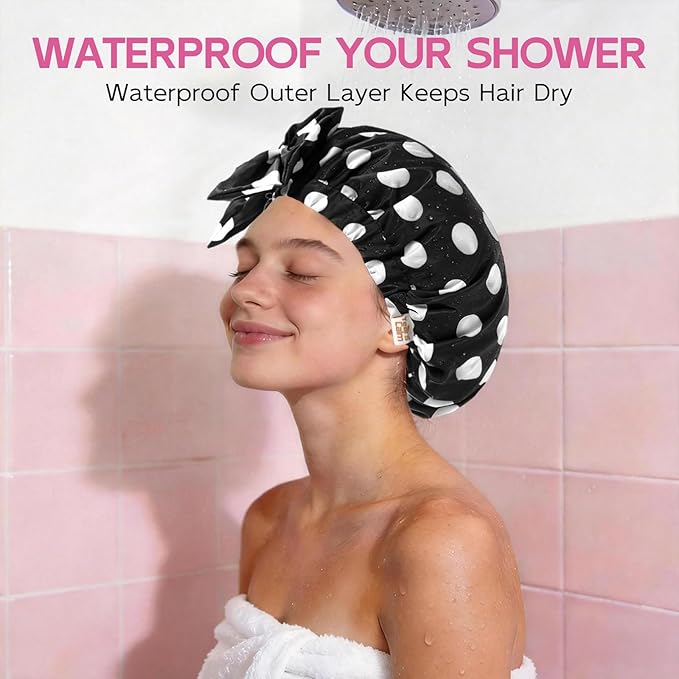 Years Calm Extra Large Shower Cap for Long Thick Hair – Waterproof Double Layer Bath Cap with Satin Lining, Secure Elastic Fit for Braids, Curls & Extensions