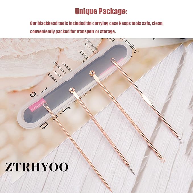 ZTRHYOO Blackhead Remover Pimple Comedone Extractor Tool Best Acne Removal Kit - Treatment for Blemish, Whitehead Popping, Zit Removing for Risk Free Nose Face Skin with Case (Rose)