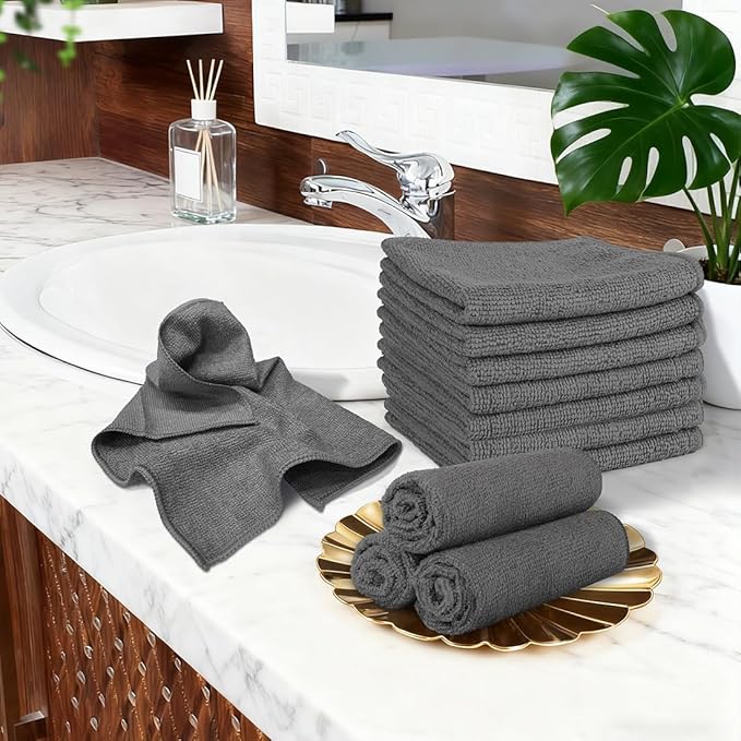 Orighty Washcloths, 5 Pack Microfiber Face Towels, Highly Absorbent and Soft Feel Wash Cloths & Hand Towels for Bathroom, Hotel, Spa, and Gym, 11.5x11.5 Inch, Grey
