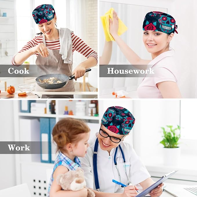 Scrub Cap with Hair Scrunchy, Ponytail Holder Surgical Cap