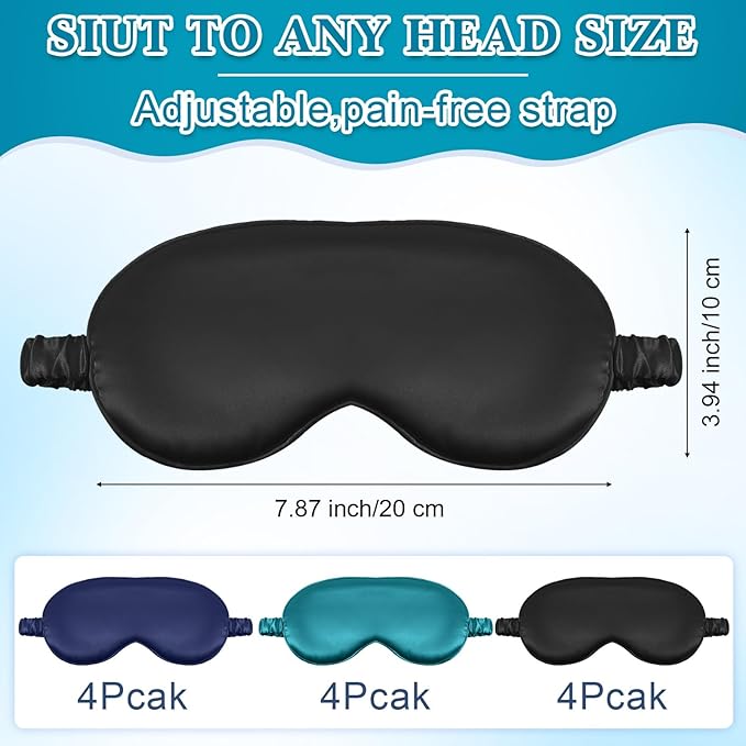 Cutecrop 12 Pcs Silk Sleep Masks Soft Satin Eye Masks with Adjustable Elastic Strap for Sleeping Comfortable Blindfold Eyeshade for Men Women Nap Night Travel Gifts (Black, Dark Green, Navy Blue)