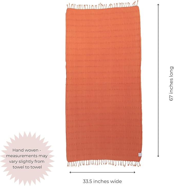 InfuseZen Stonewashed Turkish Bath & Beach Towel –100% Organic Turkish Cotton - Soft, Lightweight, Absorbent - Quick Dry, Sand Free - Swim, Pool, Shower, Travel - Peshtemal, Hammam Spa Towel - Orange