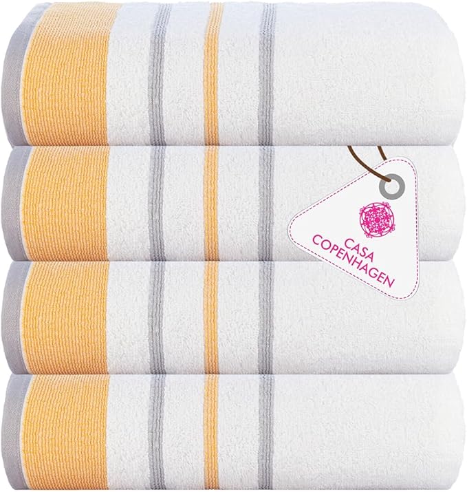 CASA COPENHAGEN White Bay 4Pcs 100% Egyptian Cotton Designer Hand Towels Gift Set- Grey - Gold 600 GSM, 28"x16", 4Hand Towels for Bathroom Set for Women & Men