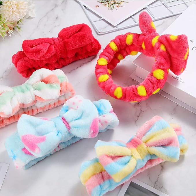 Jutom 74 Pcs Spa Headband Set 37 Styles Coral Fleece Terry Cloth Facial Hair Wrap Cosmetic Headband for Makeup, Soft Skincare & Washing Face Bow Hairbands for Women
