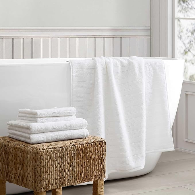 Martha Stewart - Bath Towels, Soft & Absorbent 100% Cotton Towels, Solid 500 GSM, 6-Piece Bathroom Towel Set with Textured Weave (Bedford Cottage White)