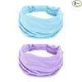 GiLi 2 Pack Wide Headbands for Women Boho Knotted Non Slip Fashion Hair Bands Yoga Running Sports Workout Gym Head Wraps Elastic Soft Cotton Cloth Turbans Bandana for Girls (Light Purple,Light Blue)