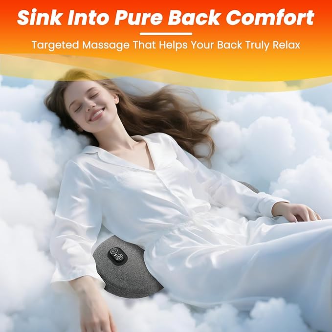 3-in-1 Electric Lumbar Support Pillow - FSA Eligible HSA Eligible, Triple Fusion Back Massager with Heat, Vibration and Tractionage, Lower Back Massager for Pain Relief Deep Tissue, Grey