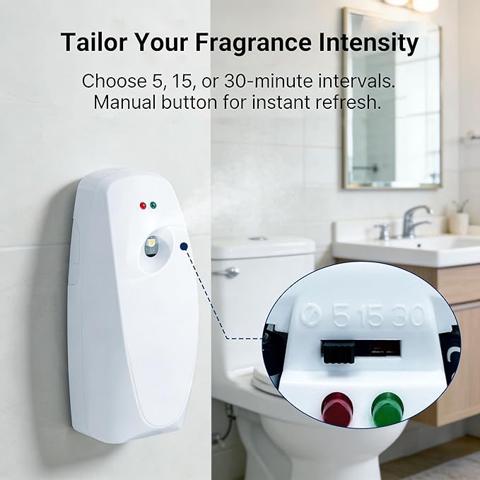 Automatic Air Freshener Dispensers, Timing Aromatherapy Diffuser for Bathroom, Office, Commercial & Home, 2 Pack Wall Mounted or Freestanding, White
