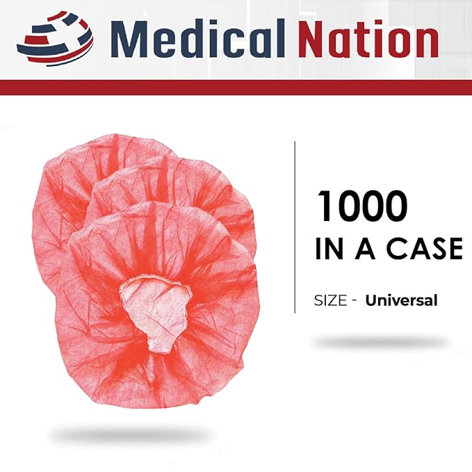 Medical Nation 21" Disposable Bouffant Caps | CASE of 1000, RED | Hairnets, Non-Woven, Non-Pleated Head Hair Covers | for Medical, Labs, Nurse, Tattoo, Food Service, Hospital, Cooking - Size 21" Red