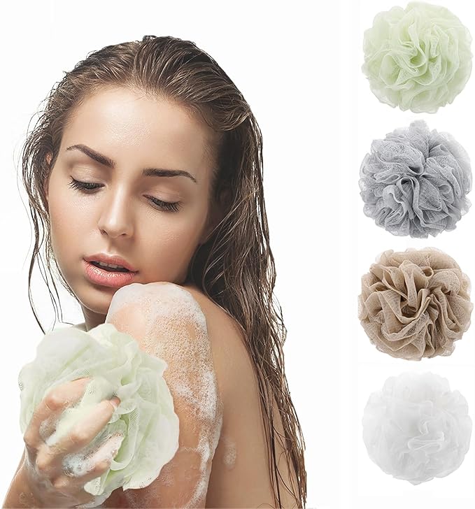 8 Small Mesh Pouf Bath Sponge - Mesh Loofah Body Exfoliating Shower Ball Shower Sponge