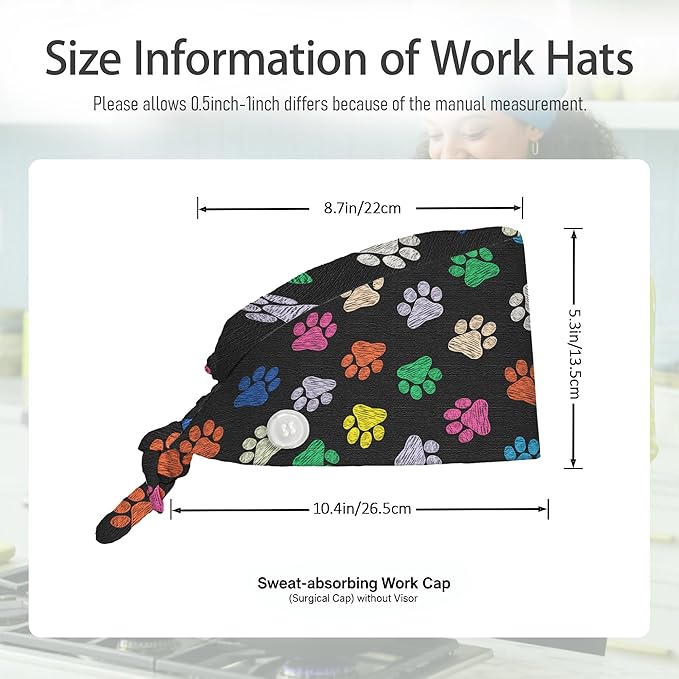 2 Pcs Working Cap with Sweatband for Women Men, Adjustable Cleaning Working Hats, Nurse Surgical Caps