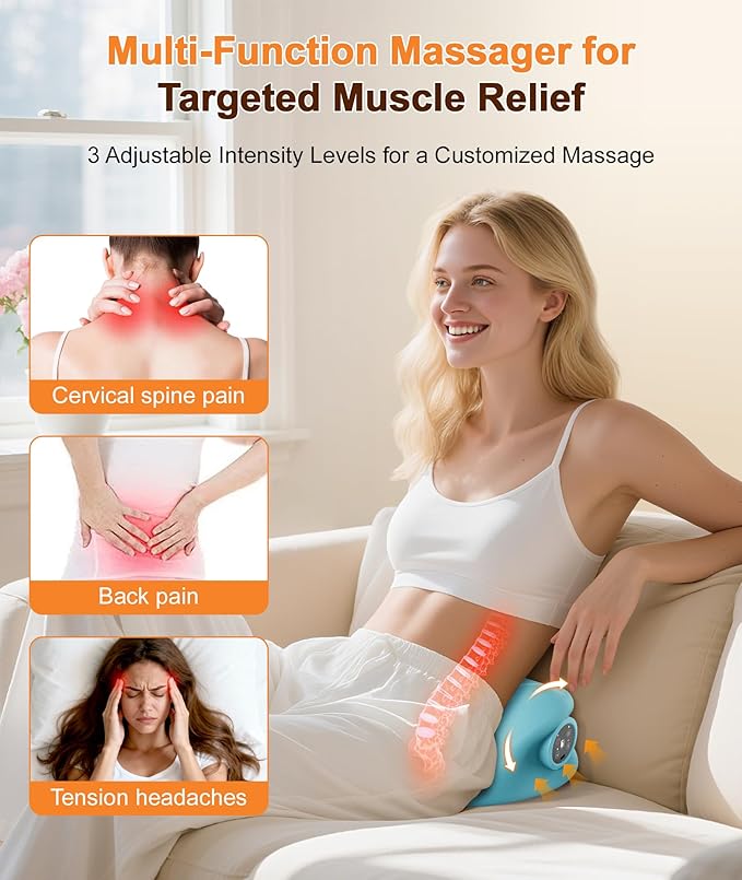 Ringco Neck Massager with Heat & Vibration 3 Level Adjustable, Heated Neck Stretcher with 6 Modes, Rechargeable Cervical Traction Device for Pain Relief & Muscle Relaxation, Gift for Women Men