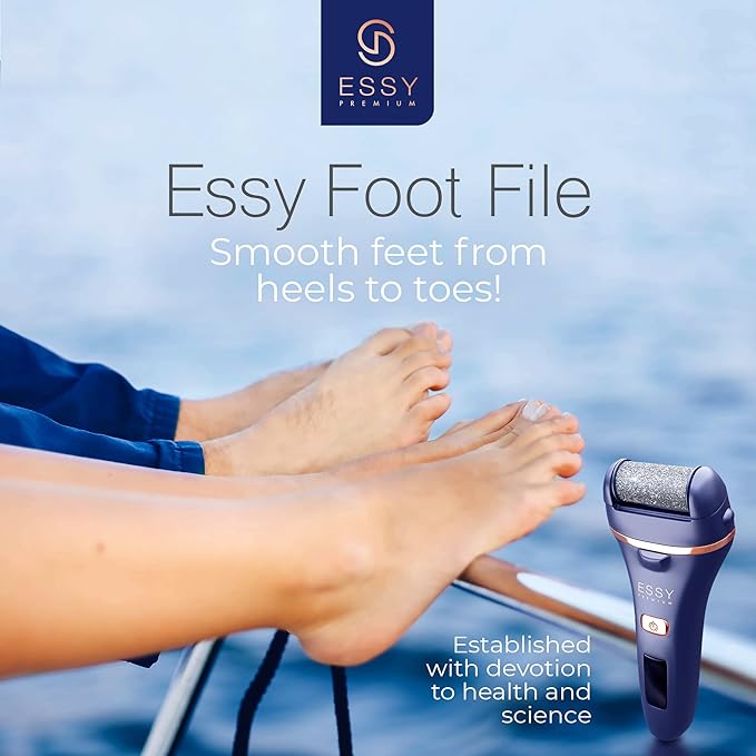 Essy Electric Foot File Hard Skin Remover with 5 Replacement Rollers Foot File Electric Pedicure Sets Cutters Accessories for Dry Dead Hard Skin Feet Callus Remover for Feet Care Exfoliator (Navy)