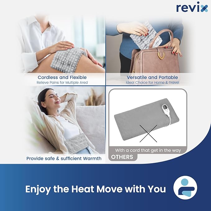 REVIX Microwave Heating Pad, 6 * 12" Multipurpose Heating Pad Microwavable with Flaxseeds for Muscles, Moist Heat Pack for Neck, Back, Knee, Gray