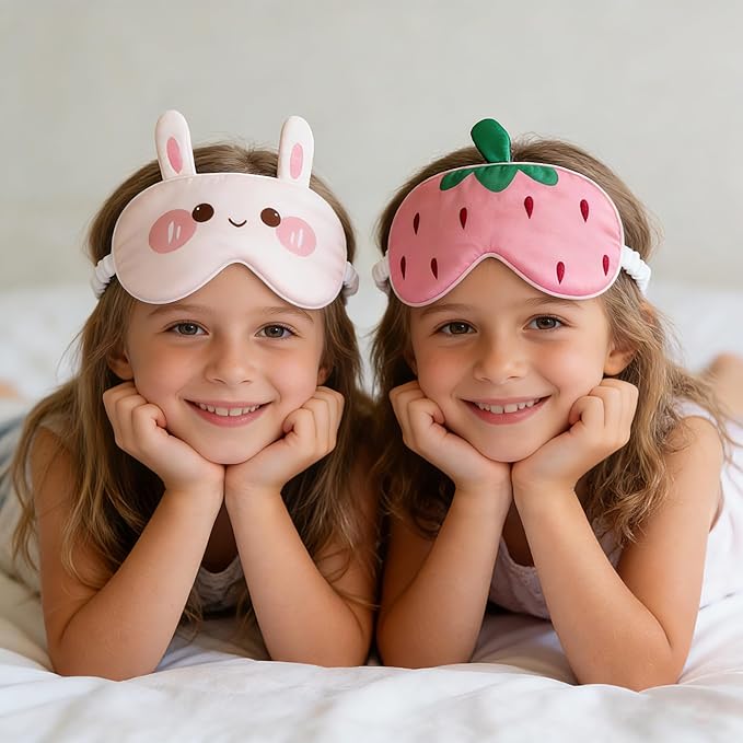 Orose Kids Silk Sleep Mask Cute Adjustable Original Design for Boys & Girls, Double-Sided Mulberry Silk, Cartoon Pattern, Toddler Eye Mask (Rabbit)