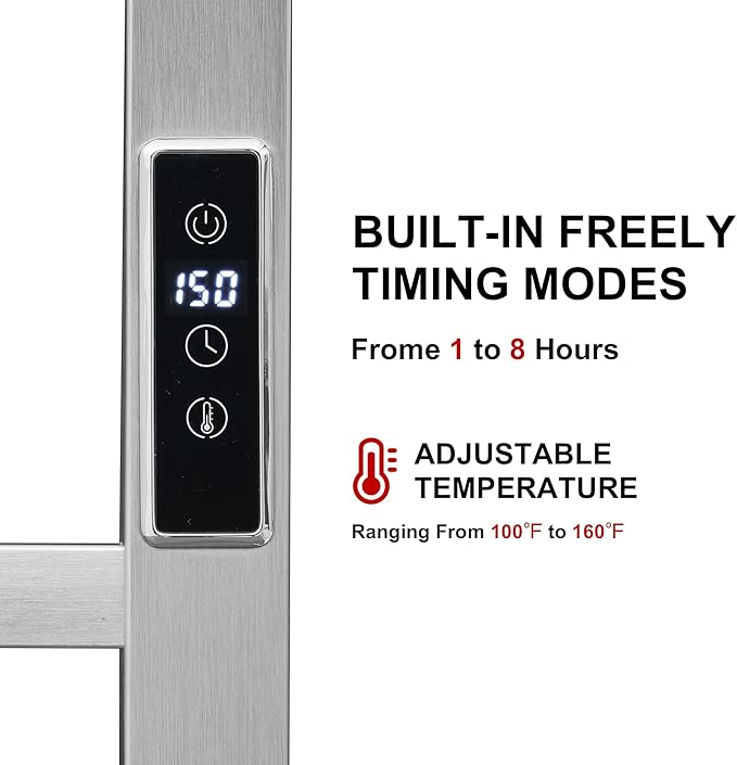 Heated Towel Racks for Bathroom, Wall Mounted Electric Towel Warmer Racks with Timer & Temperature Control, Stainless Steel Towel Heater for Bathroom (Square-Brushed 6 Bars)