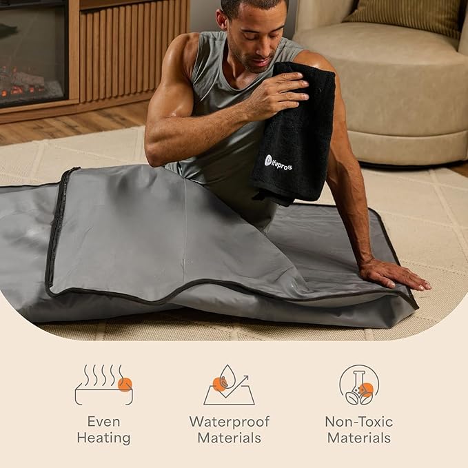 LifePro RejuvaWrap Infrared Sauna Blanket for Detox & Relaxation – Low EMF Carbon Fiber Heating, 9 Temp Levels, 5 Colors – Portable Sauna Blanket Infrared with Waterproof Interior & Carry Bag