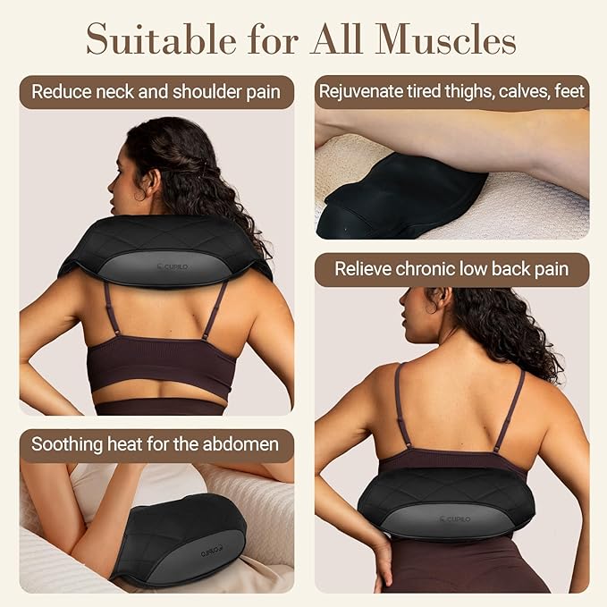 CuPiLo Cordless Neck Massager for Pain Relief Deep Tissue, FSA Eligible HSA Store Upgrade Shoulder Massager with Heat, Skin-Friendly Fabric & Extended Straps for Larger Body Types, Mothers Day Gifts