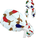 Ethnic Aztec Pattern Adjustable Scrub Cap Hat with Button, Working Hat Sweatband with Bow Hair Scrunchy for Woman