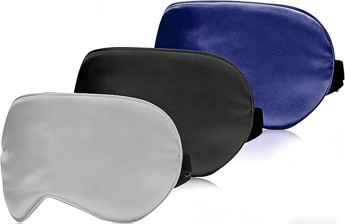 Eye Mask for Sleeping,3 Pack Silk Sleep Masks for Women Men-Blindfold for Travel on Airplane,100% Pure Silk Eye Mask for Sleep with Adjustable Strip（Black-Grey-Navy） 8.86 * 4.92 inches