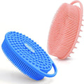 RamPula Silicone Body Scrubber, Silicone Loofah, Quick-Dry Exfoliating Body Brush for Wet or Dry Brushing, More Hygienic Than Traditional Loofah, Long-Bristle Brush, Navy Blue and Pink