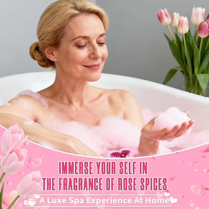 Bath Bombs for Women XXL, Basket Set for Mothers Day Gifts for Mom, Organic Heart Shaped Handmade Rose Essential Oil, Pink Teacher Appreciation Gifts for Wife Daughter Girlfriend Coworkers