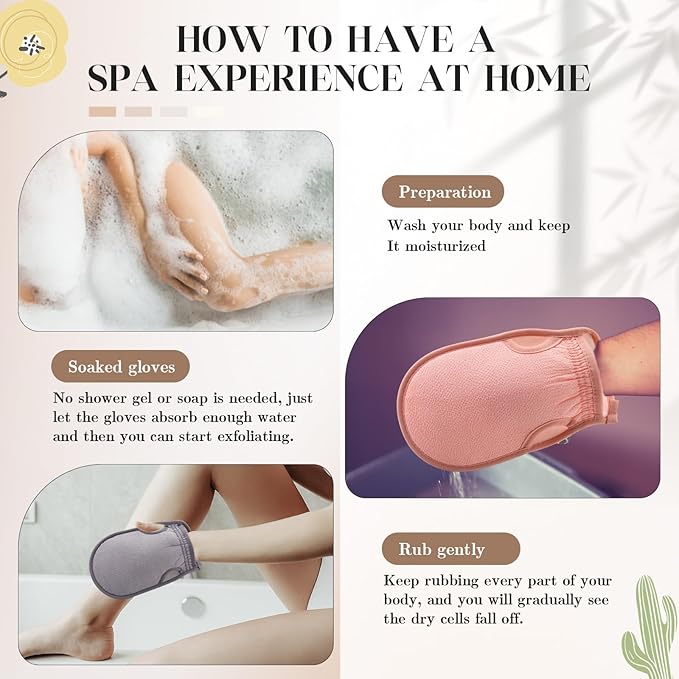 Gilprop 3 Pcs Korean Exfoliating Gloves with Thumb Holes Thorough Exfoliating Mitts for Dead Skin Removal Shower, Machine Washable, Reusable and Skin-friendly Material