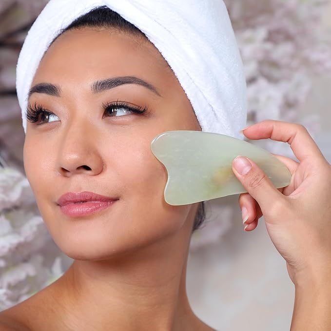 Daily Concepts Gua Sha Jade Facial Tool, Renews Skin By Increasing Blood Flow and Flushing Out Lymphatic Drainage, Stimulating Skin for Radiant Results!