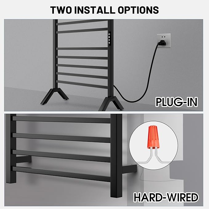Poloma Wall Mounted & Freestanding Towel Warmer Rack for Bathrooms, Electric Heated Towel Rack Heater, Stainless Steel, Matt Black.