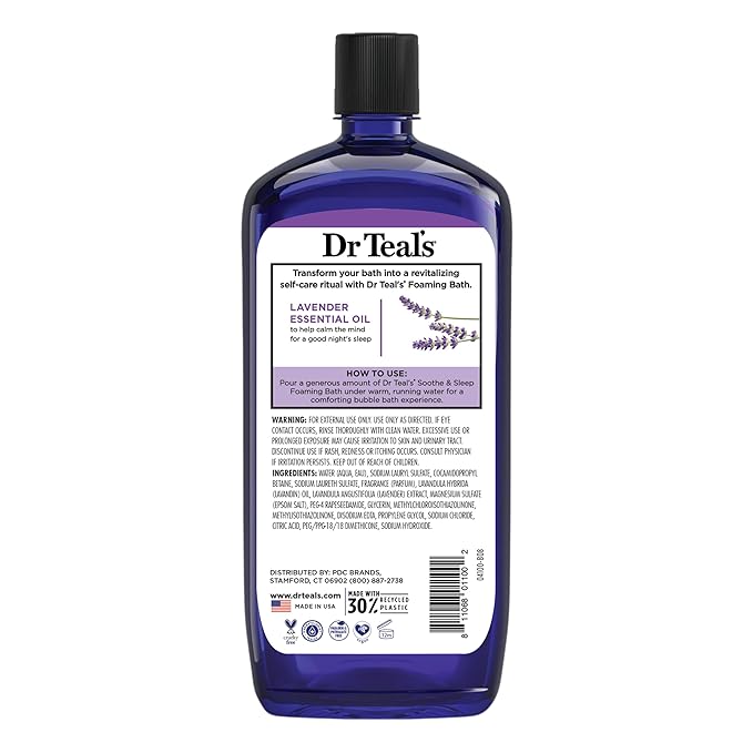 Dr Teal's Foaming Bath with Pure Epsom Salt, Soothe & Sleep with Lavender, 34 fl oz