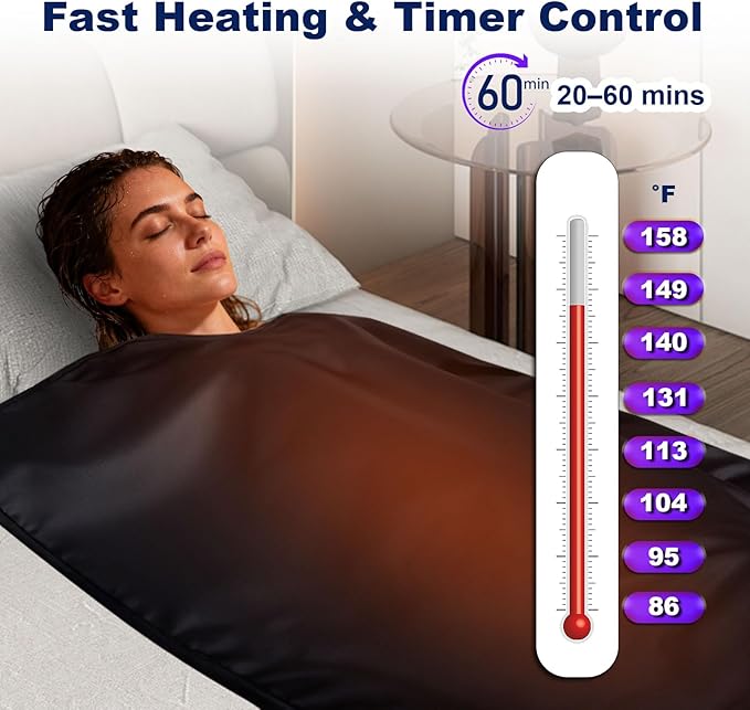 Sauna Blanket for Home, Portable Full Body Heating Wrap with Adjustable Temperature & Timer, Durable Oxford Fabric, Foldable Personal Spa Blanket