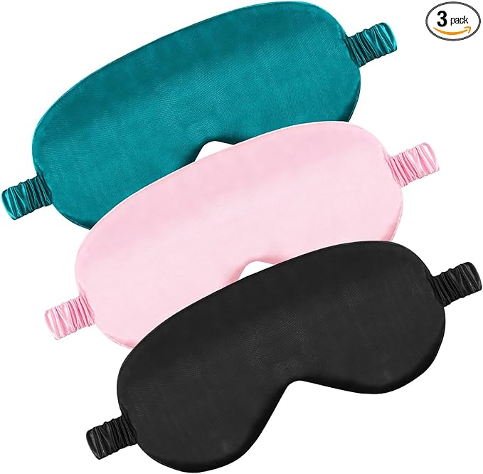 Dimeho 3 Pcs Sleep Mask Soft Silky Eye Masks Cover with Elastic Straps Effective Shading Blindfold for Sleeping Women Men Travel Eyeshade (Pink/Black/Green)