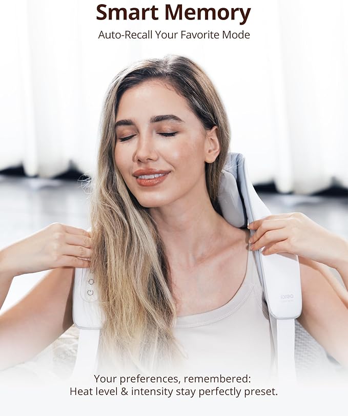 Cordless Shiatsu Neck and Back Massager with Heat, 10 Mins x 12 Use, 3 Massage Modes & 2 Intensity Levels, Mother’s Day Gift for Mom, 3D Kneading Deep Tissue, Voice Prompt for Pain Relief &Relaxation