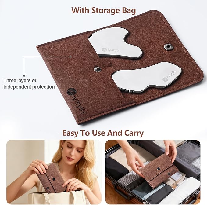 2Pcs Stainless Steel Gua Sha Facial Tools,Face and Body Skin Massage,Scraping Tools for Jaw Lift Massager,Puffiness Reduction,Lymphatic Drainage & Skin Tightening, Mother’s Day Gift, Summer Skin Care