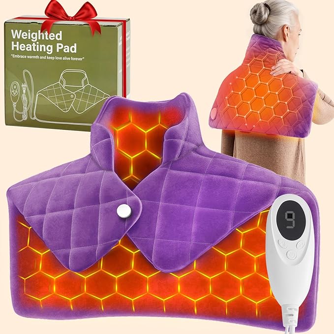 3 lb Purple Weighted Heating Pad for Neck Shoulders and Back, Mothers Day Gifts for Mom Wife Grandma, Birthday Gifts for Older Women Mom, Electric Heated Blanket with 9 Heat Options 4 Auto-Off Timer