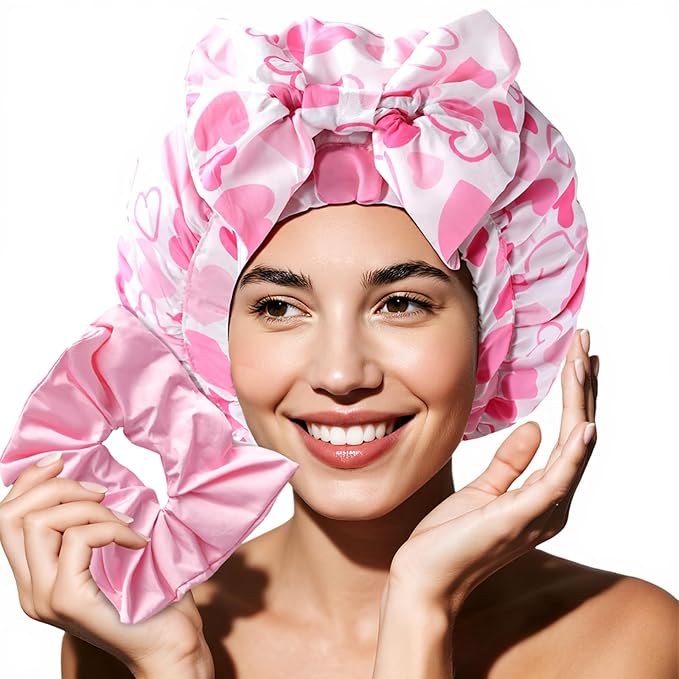 Years Calm Extra Large Shower Cap for Long Thick Hair – Waterproof Double Layer Bath Cap with Satin Lining, Secure Elastic Fit for Braids, Curls & Extensions