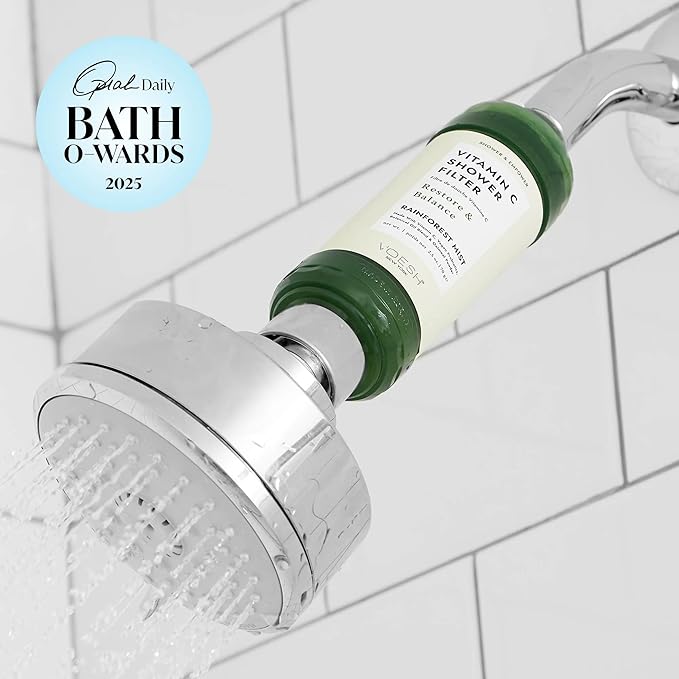 VOESH Vitamin C Shower Filter, Rainforest Mist, Shower Aromatherapy, Water Purifier, Water Softener, Vegan Probiotics, Spa Shower Head, Water Filter, Shower Self-Care