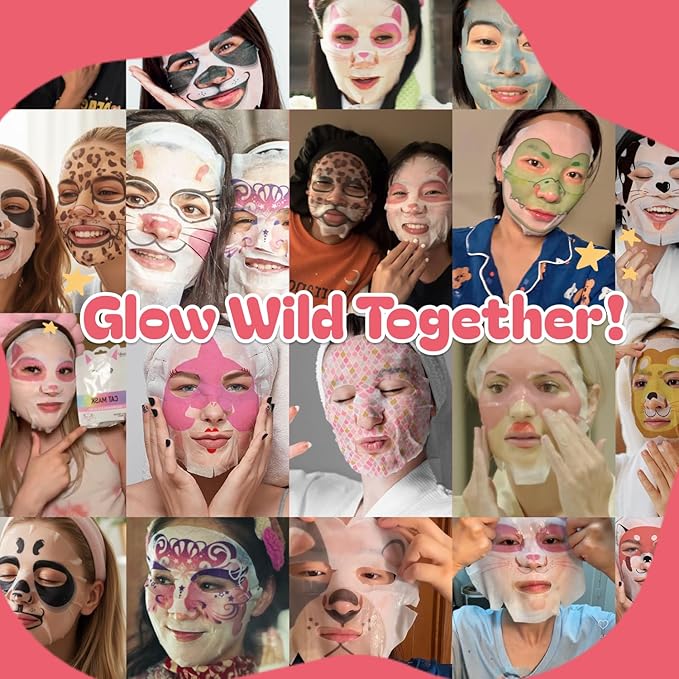 Epielle Character Face Mask Fuzzy Friends 6 Pack, Fun & Effective Korean Skin Care, Spa Party Favors, Mothers Day Gifts, Birthday Gifts for Women, Self Care Gifts
