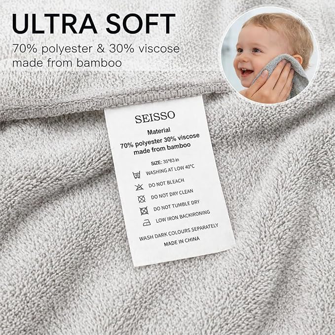 SEISSO 2 Pack Extra Large Bath Towels 63"x35", Bath Sheets for Sensitive Skin 70% Polyester 30% Viscose Fiber from Bamboo, Super Soft, Highly Absorbent & Quick Dry, Oversized Shower Towels