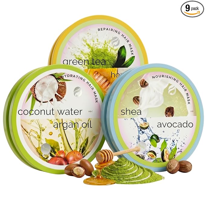 SpaLife Korean Deep Conditioning Hair Mask Packets | Mothers Day Gifts | Repairing, Nourishing & Hydrating Hair Mask for Dry Hair | Argan Oil, Coconut, Shea Butter, Avocado, Honey & Green Tea | 9 Pack