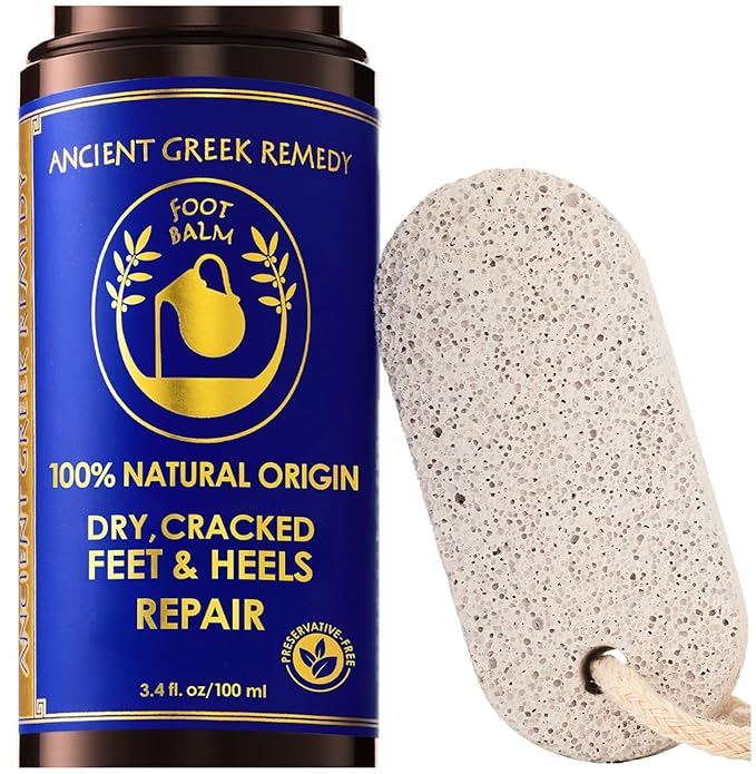 Dry Cracked Heels Repair with Pumice Stone | Organic Foot Cream for Dry Feet & Callus with Jojoba, Lavender, Almond, Olive & Vitamin E Oil | Natural Foot Balm & Moisturizer for Skin | 3.4 oz