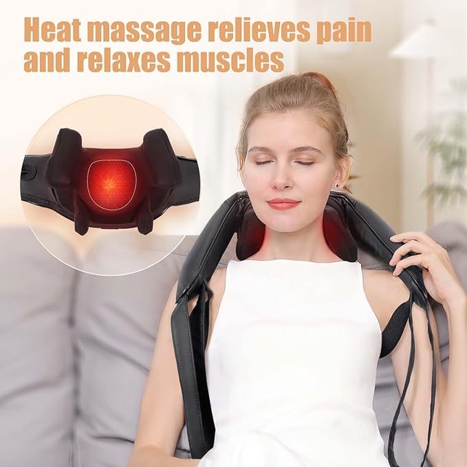 MASGRE Shiatsu Back and Neck Massager, Cordless Shoulder Massager with Heat, Electric Deep Tissue 3D Kneading Massage Pillow for Shoulder, Leg, Body Muscle Pain Relief, Gifts for Men Women