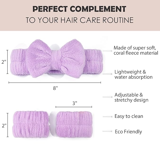 Ayesha Spa Headband and Wristband Set for Skincare Washing Face,Makeup Headband Wrist Cuffs for Preppy Skincare for Women Girl
